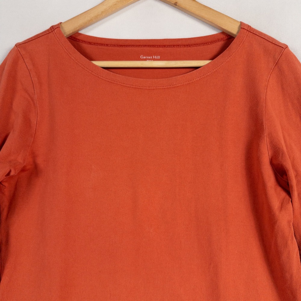 Garnet Hill Tunic Dress Sz 8 Orange Organic Cotton Jersey Knit 3/4 Sleeve Casual - Picture 2 of 8